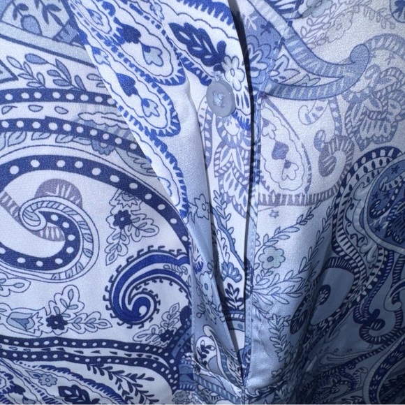 Joie Paisley Blue/White Blouse Button Front Sz Large Satiny - Picture 5 of 11